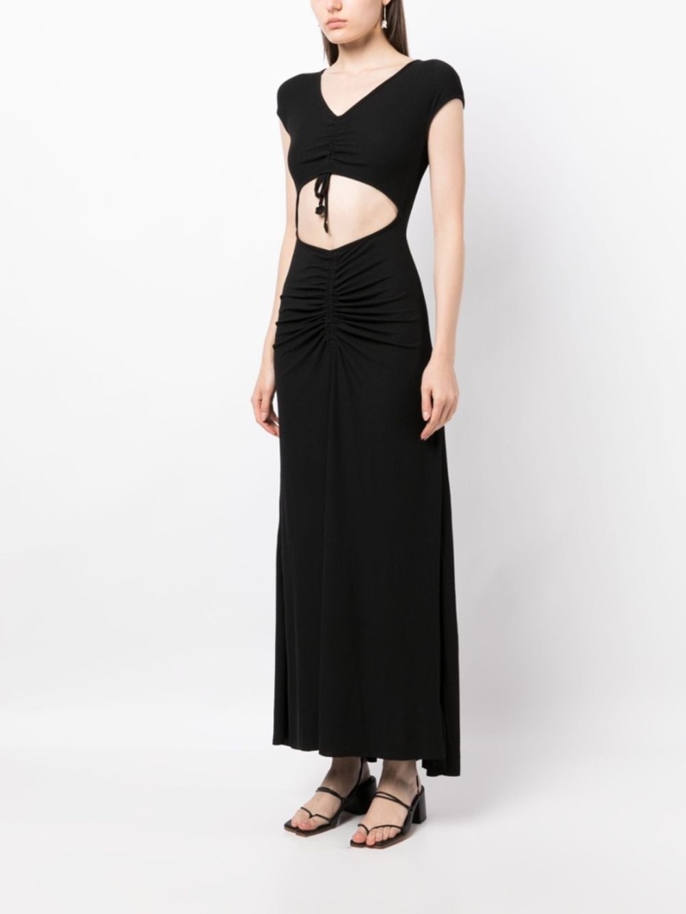 Agua Bendita Ailana Vita Black ribbed Tie-Back cutout Maxi Dress - Picture 4 of 10